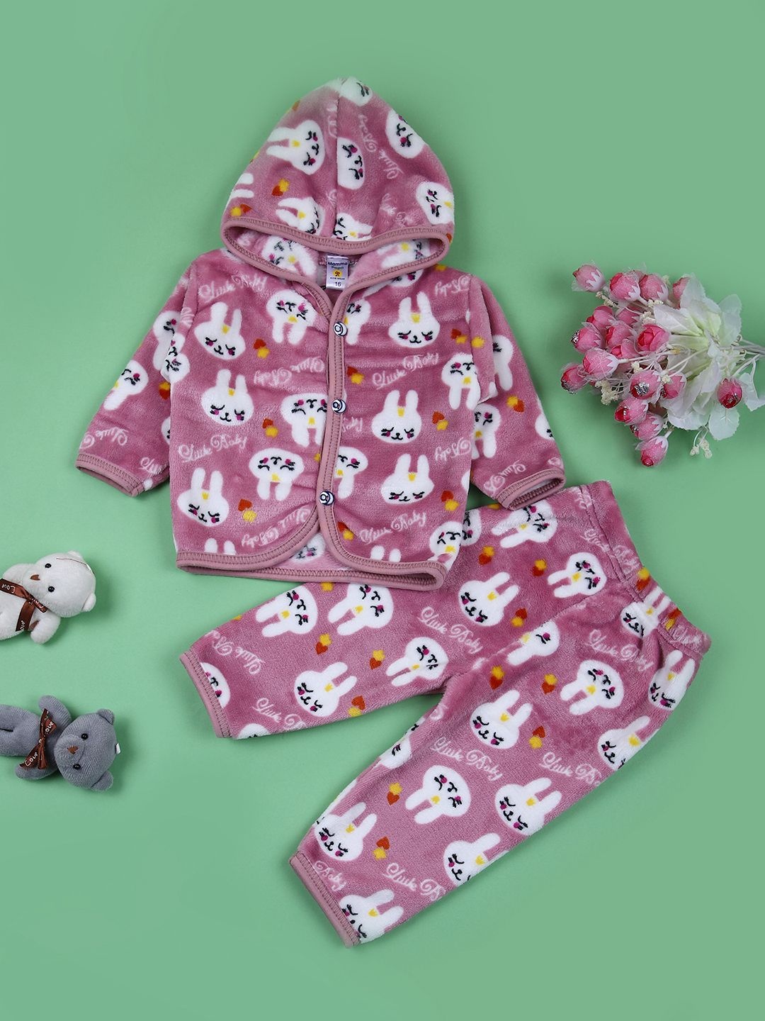 

V-Mart Girls Printed Hooded Sweatshirt With Trouser, Pink