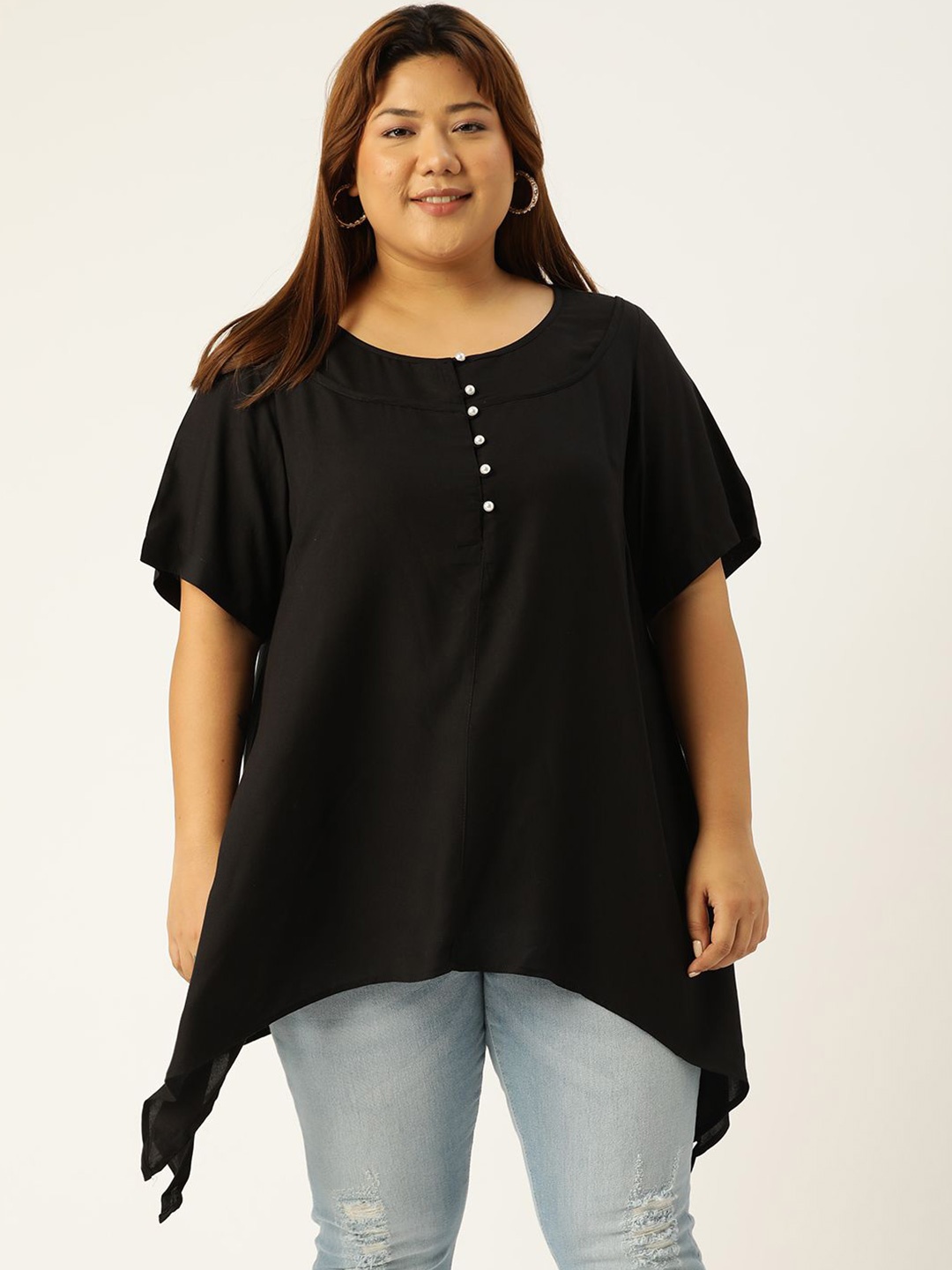 

theRebelinme Women Round Neck Plus Size Longline Top, Black