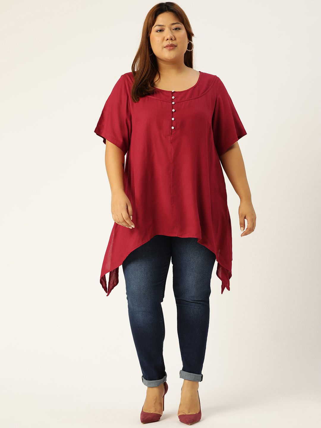 

theRebelinme Women Plus Size Longline Top, Maroon