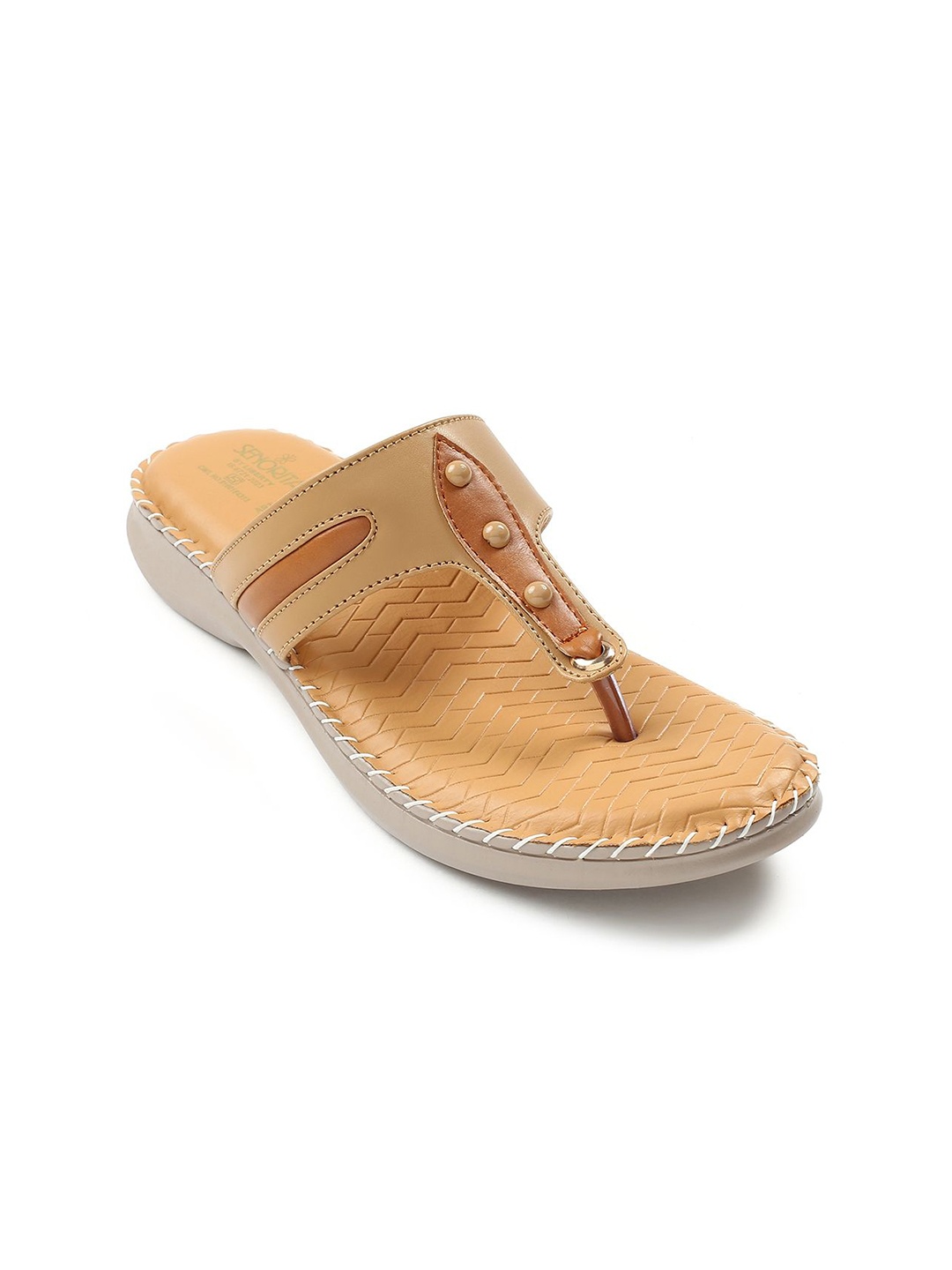 

Liberty Women Textured T-Strap Flats, Beige