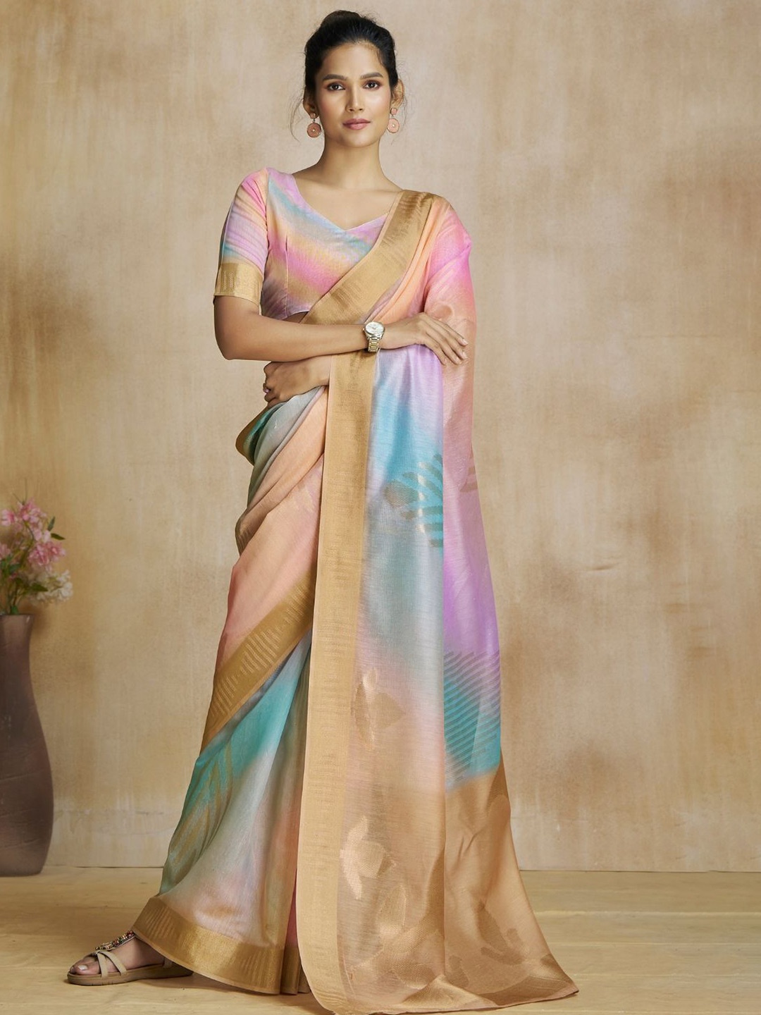 

DEVATITHI Women Fancy Fabric With Digital Print Saree, Beige