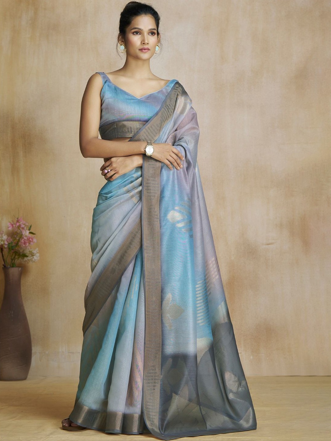 

DEVATITHI Blue Fancy Fabric With Digital Print Saree