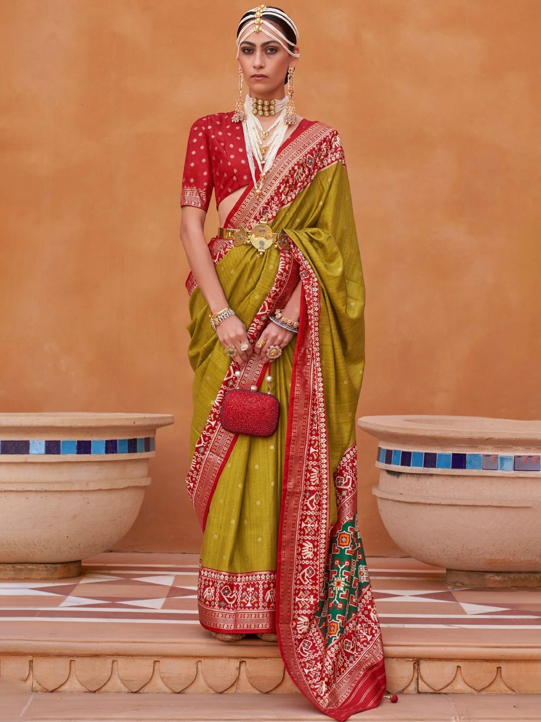 

DEVATITHI Woven Design Zari Pure Patola Saree, Mustard