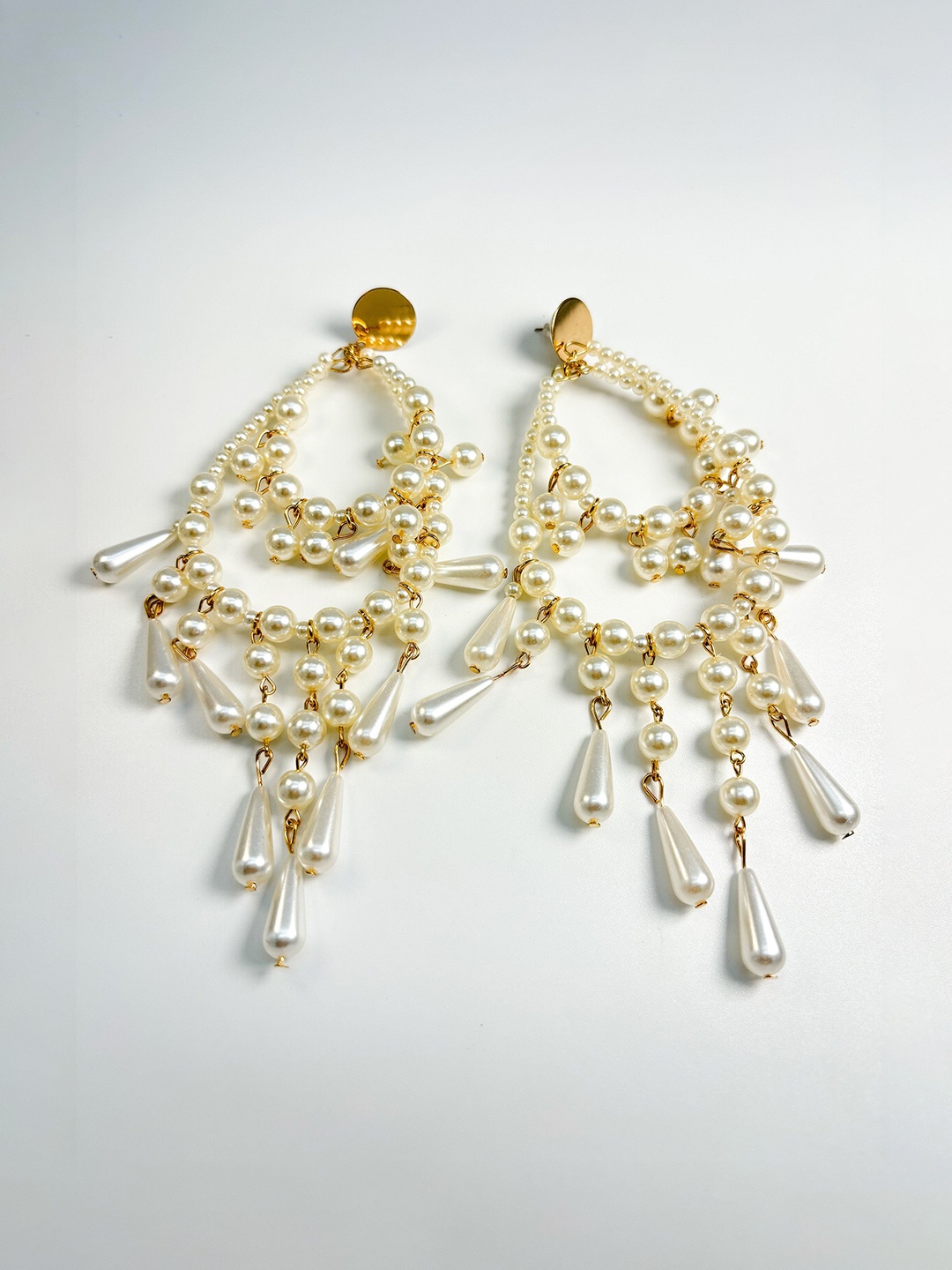 

Haute Pink Gold-Plated Contemporary Rhinestone & Pearl Chunky Drop Earrings
