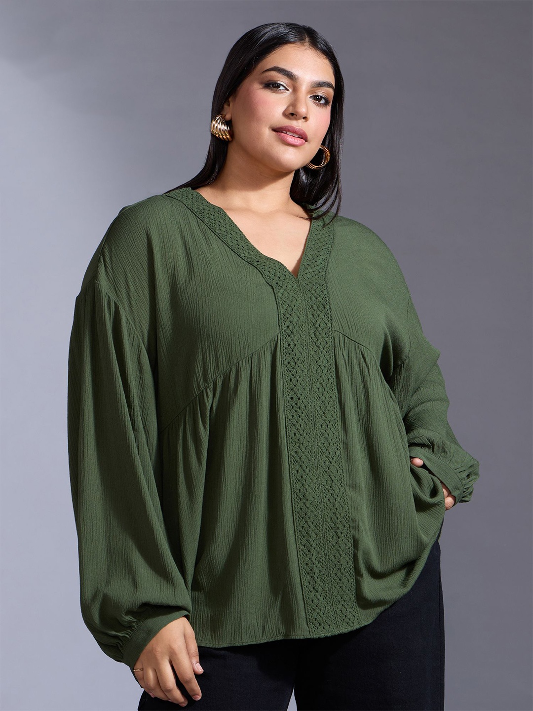 

20Dresses Women Plus Size Solid V Neck Top, Green
