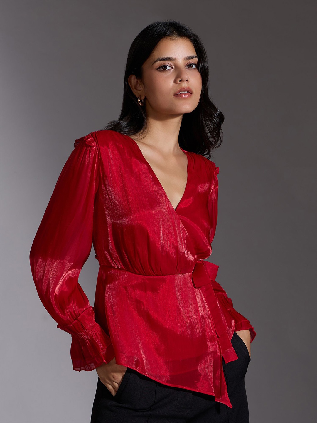 

20Dresses Women V-Neck Wrap Top, Red