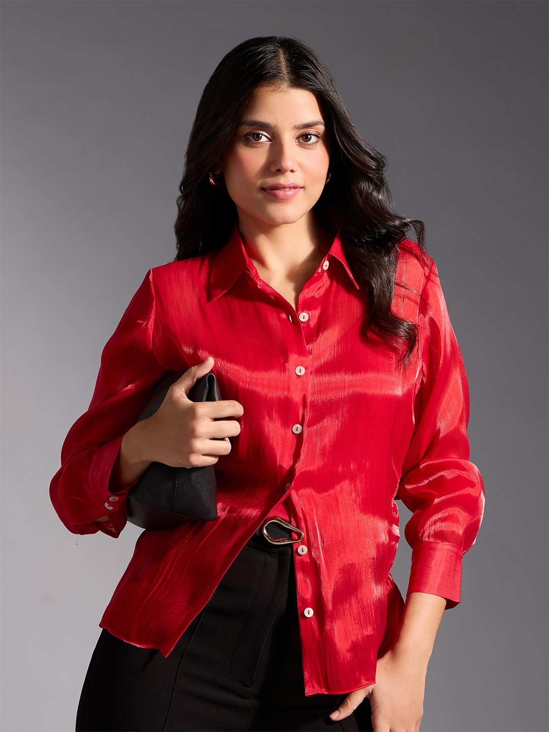 

20Dresses Women Spread Collar Solid Casual Shirt, Red