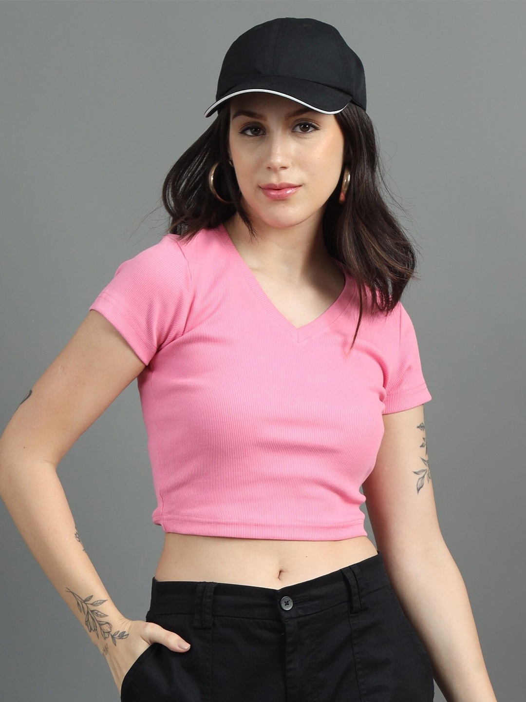 

sollobell Women V-Neck Cotton Tank Crop Top, Pink