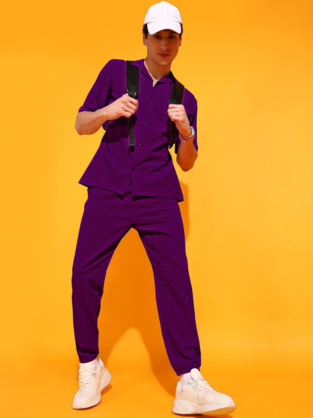 

INDICLUB Self Design Shirt Collar Shirt With Trouser, Purple