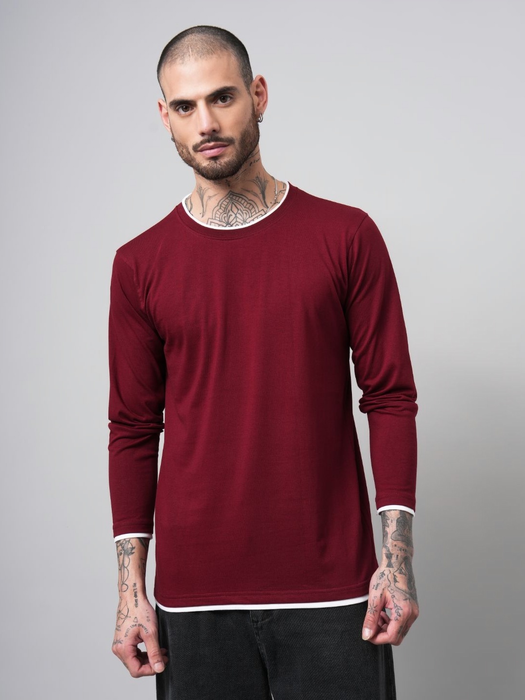 

PAUL STREET Men Bio Finish Solid Round Neck Cotton T-shirt, Maroon