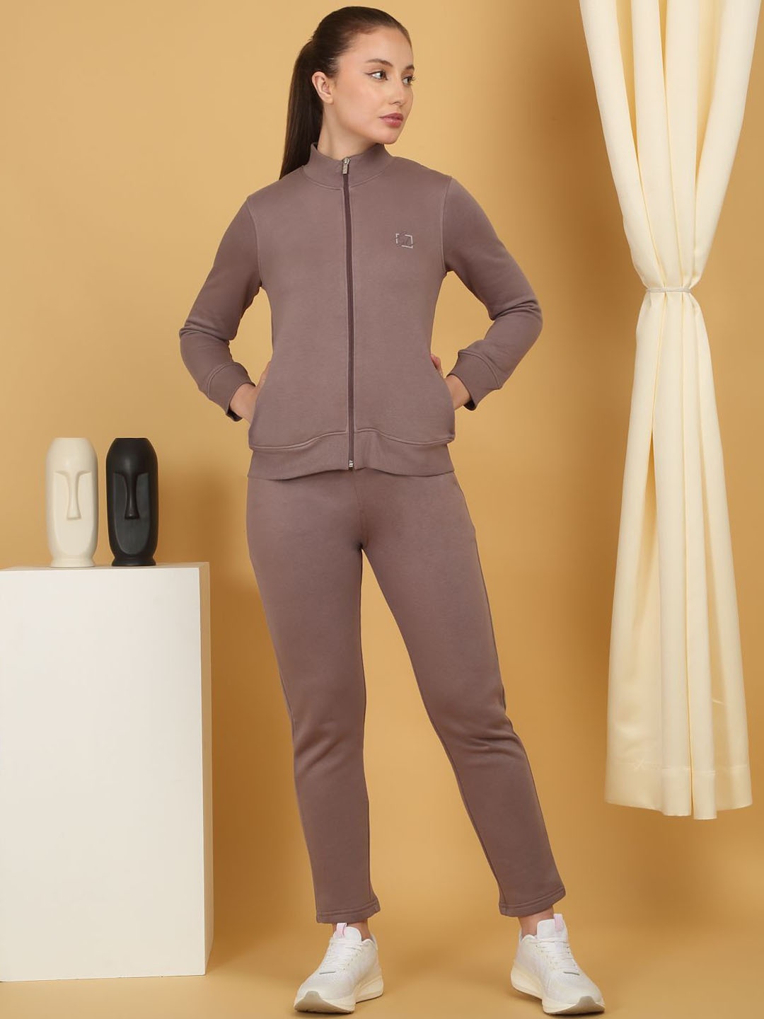 

Sweet Dreams Women High-Neck Full Sleeves Tracksuit, Brown