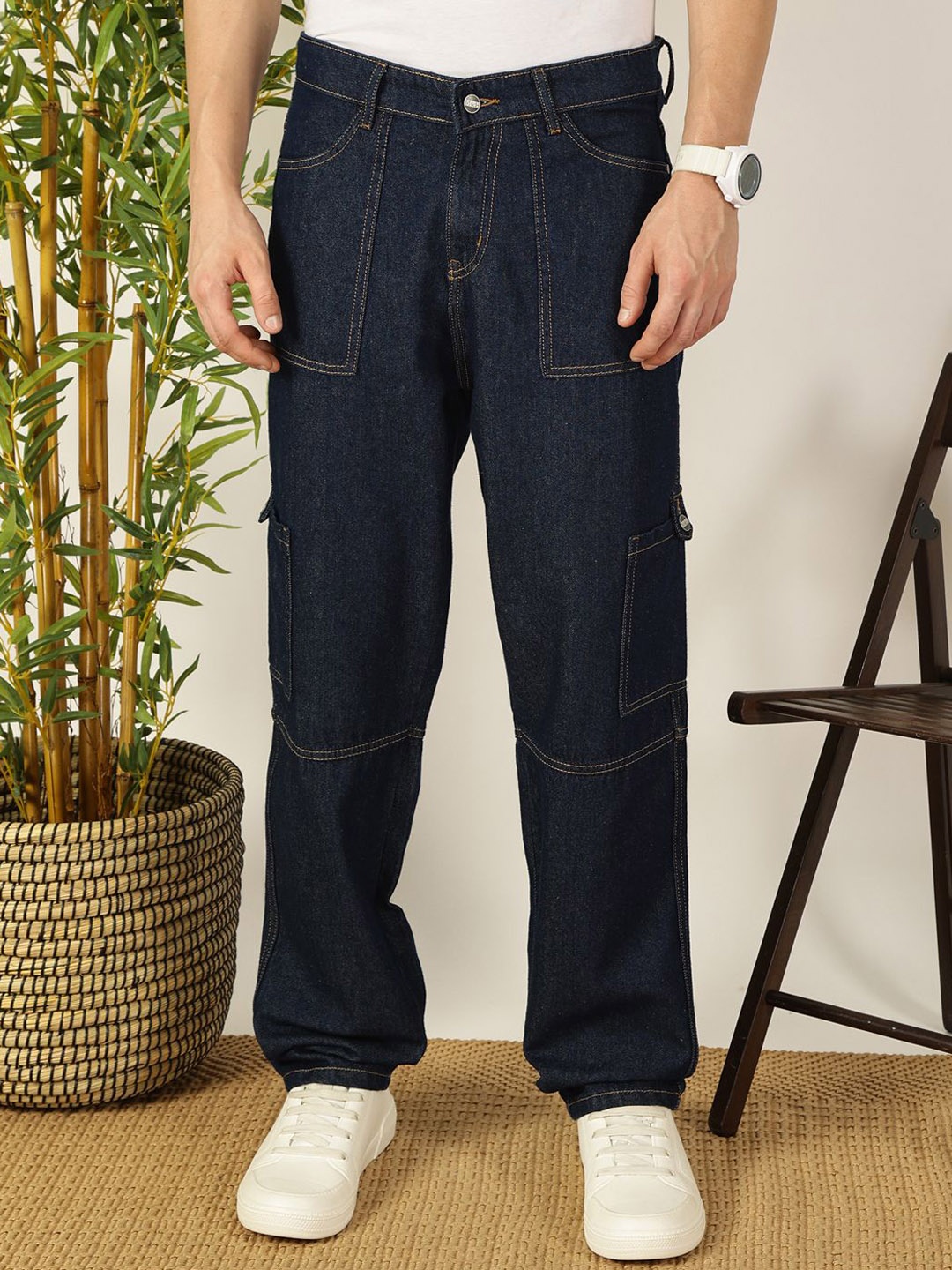 

Mast & Harbour Men Smart Relaxed Fit Cotton Jeans, Blue
