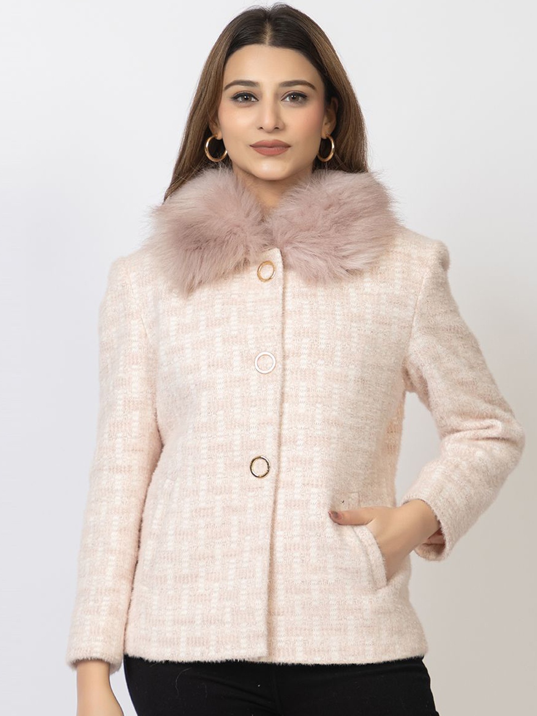 

TWENTY ME Women Self-Design Single-Breasted Overcoats, Pink