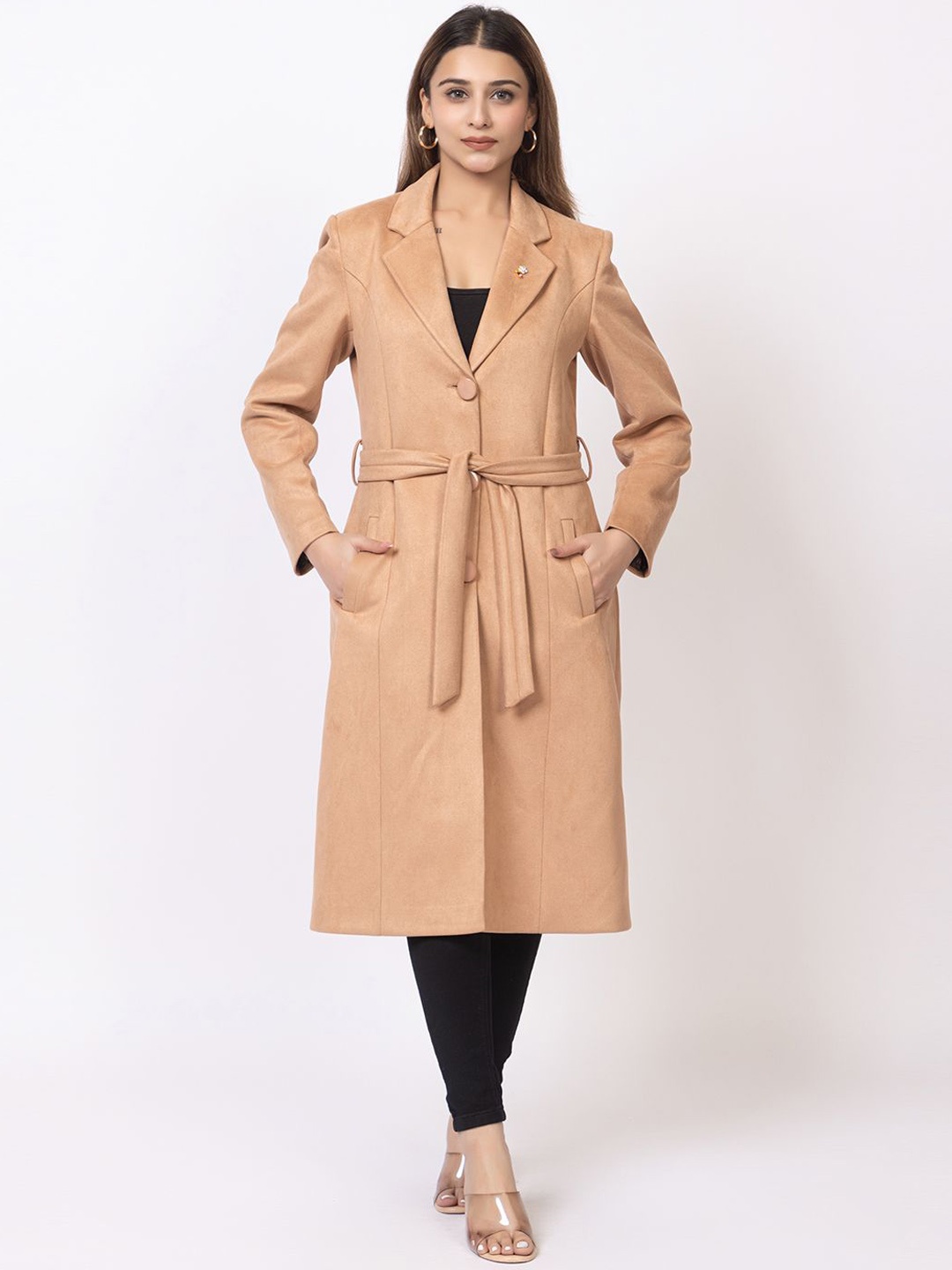 

TWENTY ME Women Notched Lapel Single-Breasted Overcoat, Beige