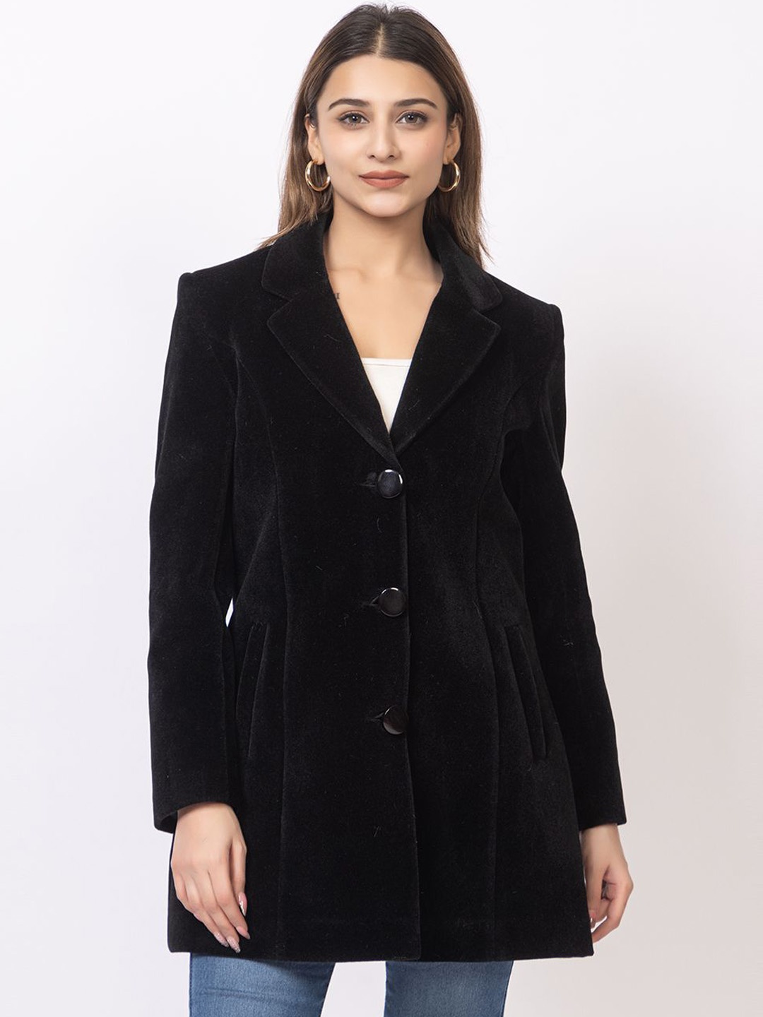 

TWENTY ME Women Notched Lapel Single-Breasted Overcoat, Black