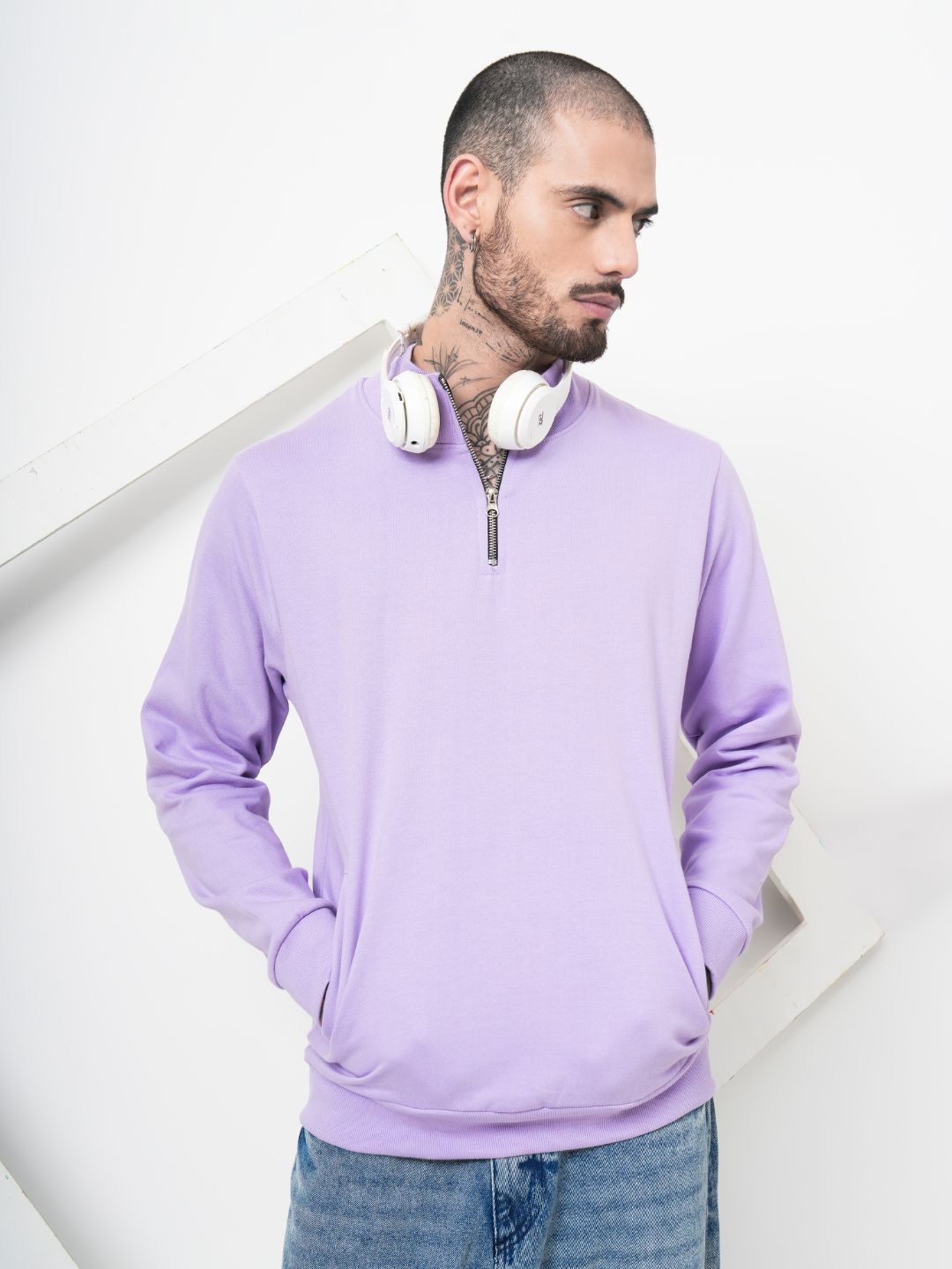 

PAUL STREET Men Mock Collar Sweatshirt, Lavender