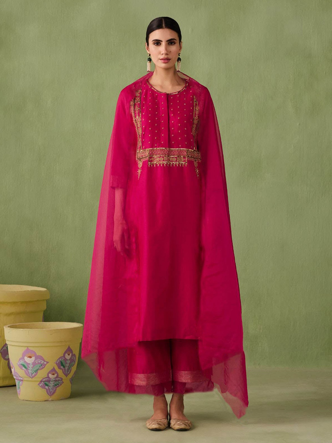 

Anni Designer Ethnic Motifs Embroidered Sequinned Straight Kurta With Palazzo & Dupatta, Pink