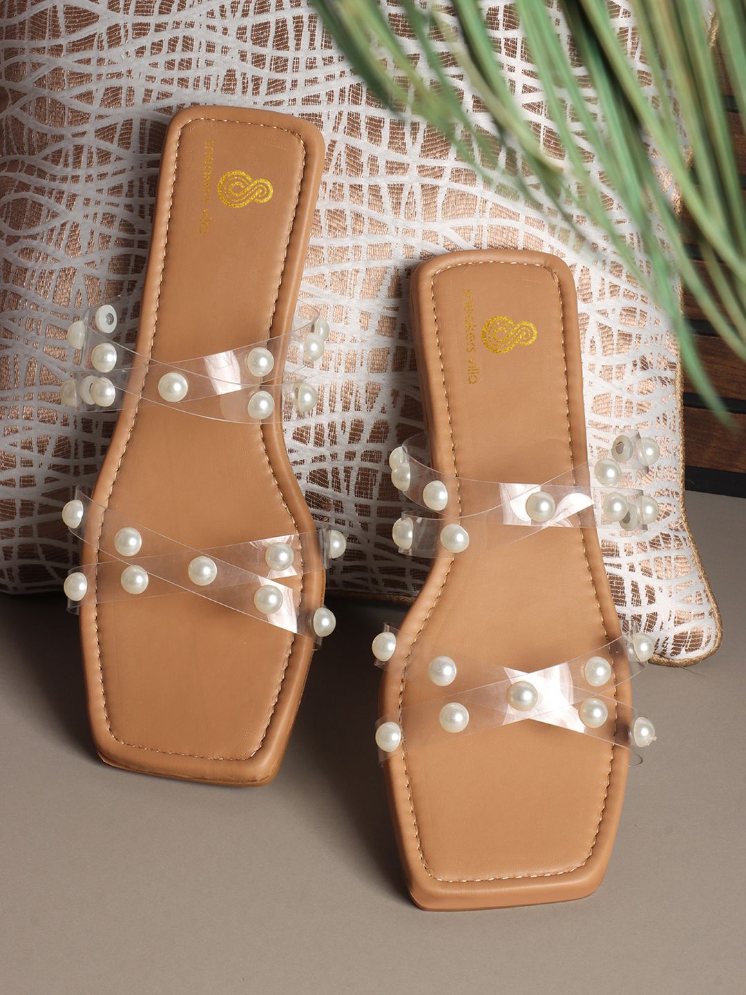 

sneakers villa Women Open Toe Flats, Tan
