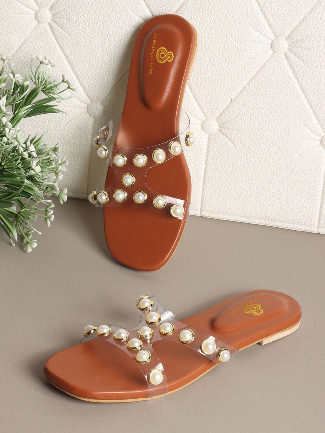 

sneakers villa Women Open Toe Flats, Tan