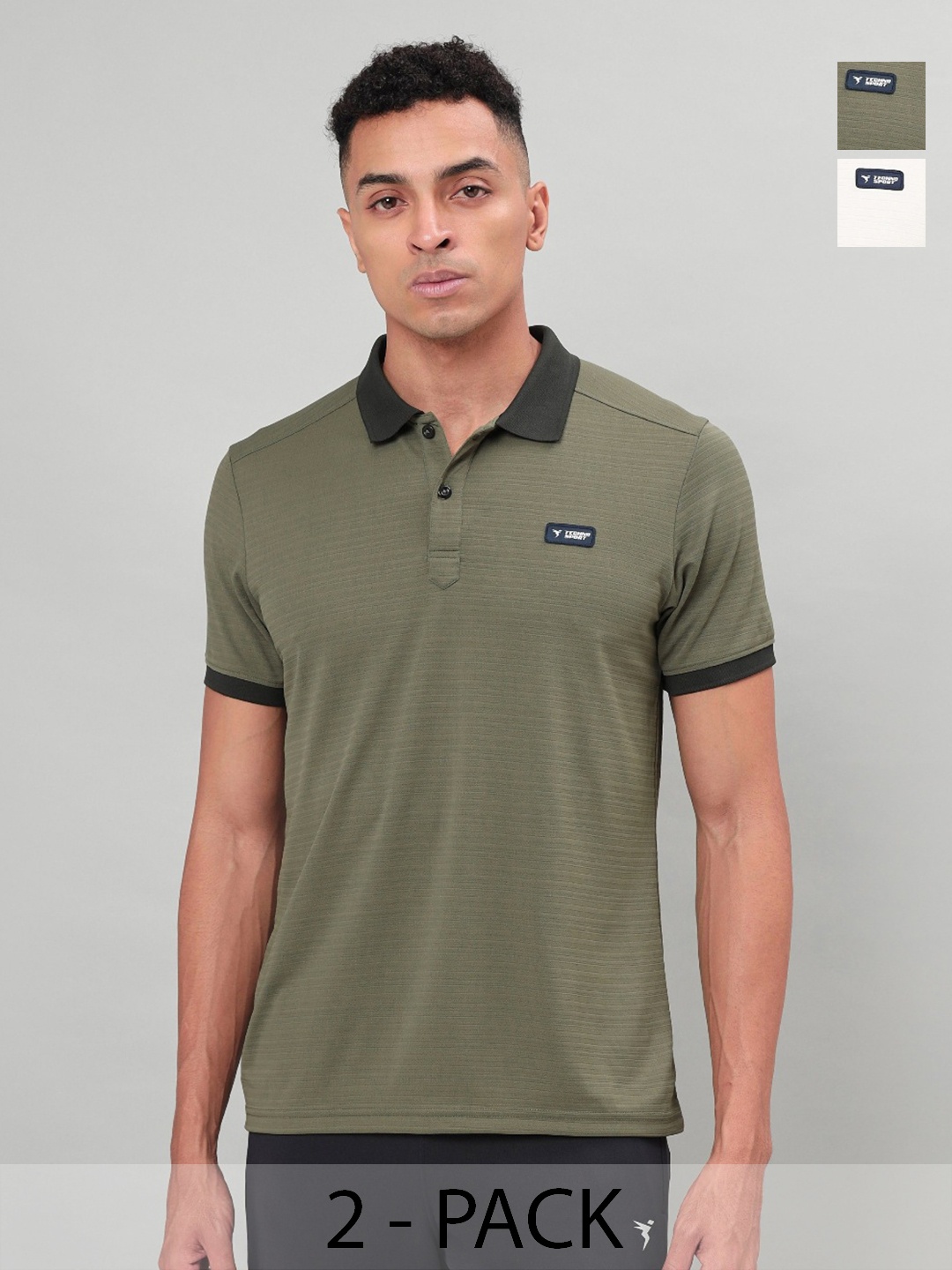 

Technosport Men 2 Polo Collar Slim Fit Antimicrobial T-shirt, Green