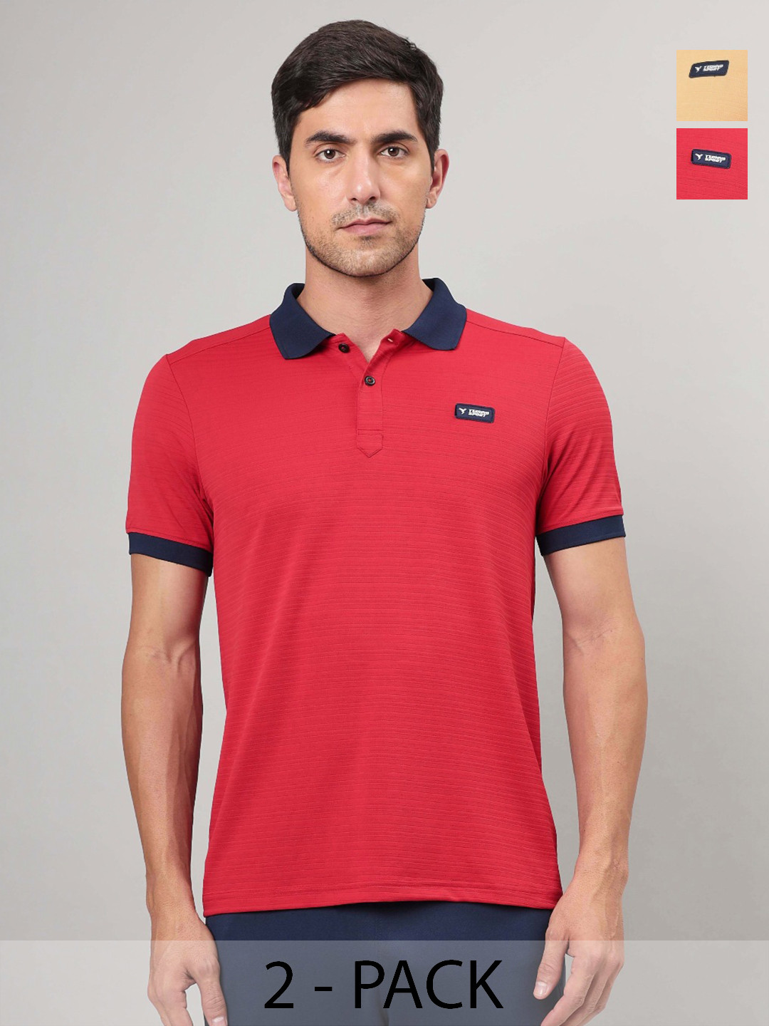 

Technosport Men 2 Polo Collar Antimicrobial Slim Fit Solid T-shirt, Red