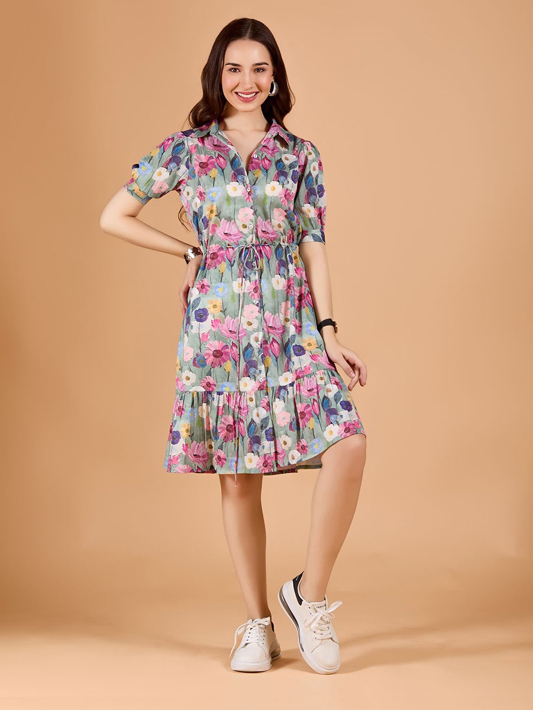 

Amarasha Women Floral Print Empire Dress, Green