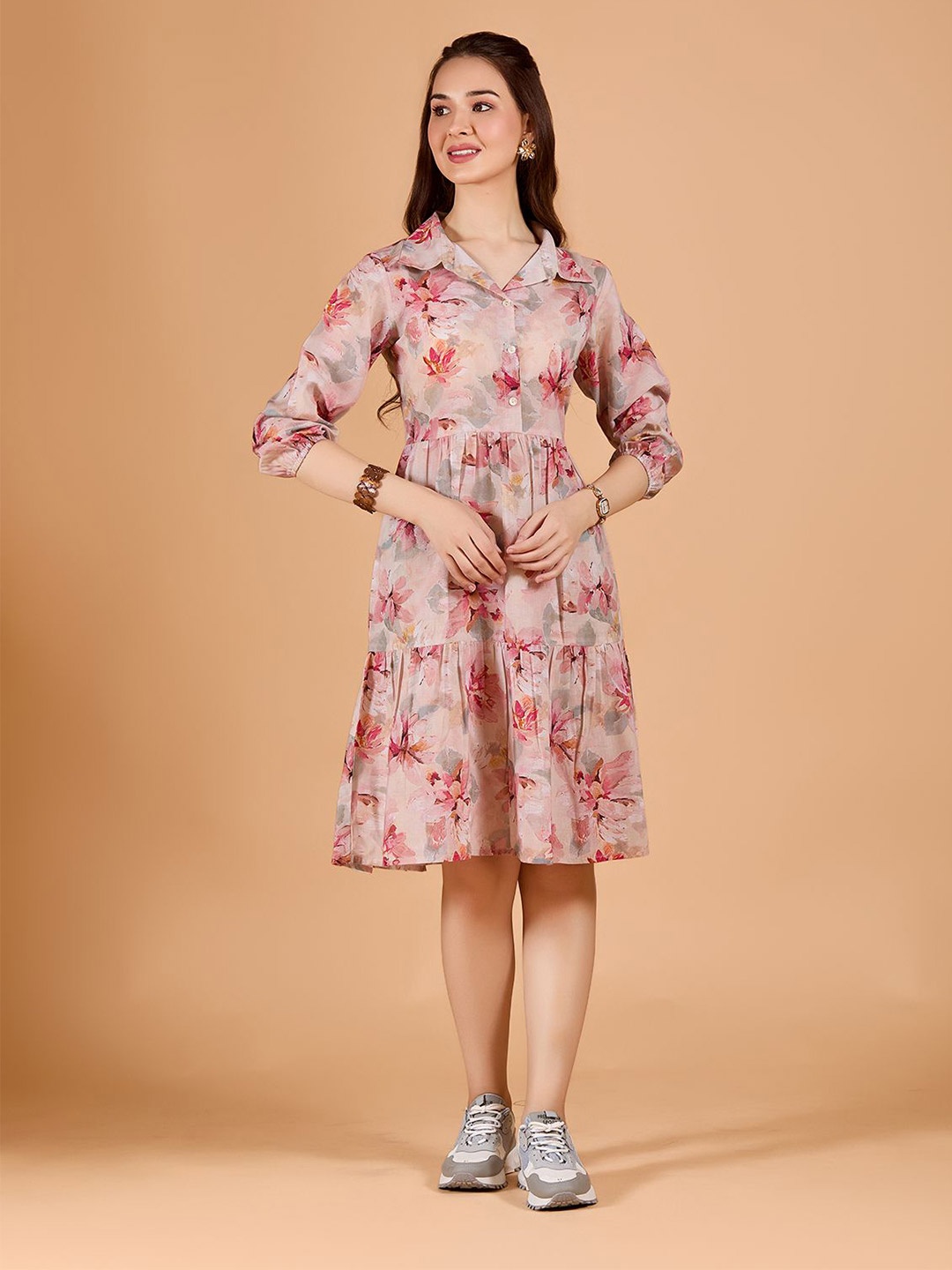 

Amarasha Floral Printed Fit & Flare Midi Dress, Peach