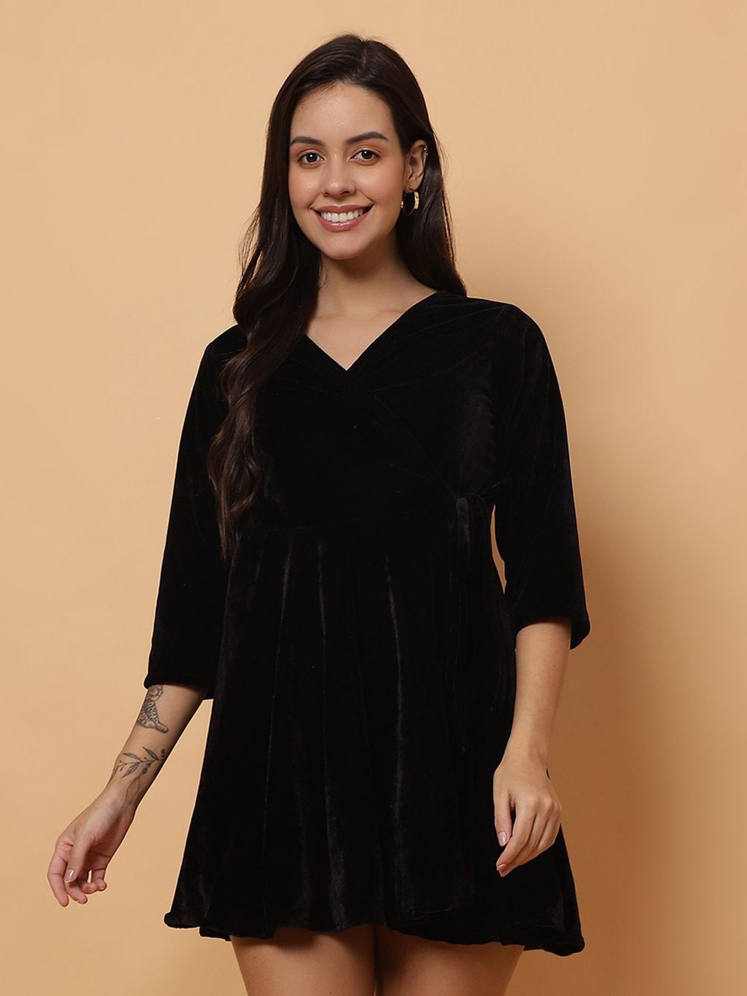 

ROSEMELON Velvet Fit & Flare Mini Dress, Black