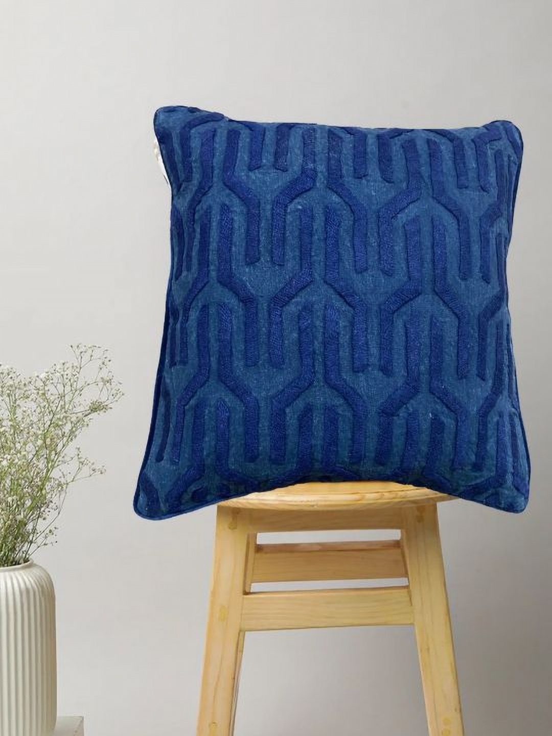

SAJAVAT Navy Blue Embroidered Pure Cotton Square Cushion Covers