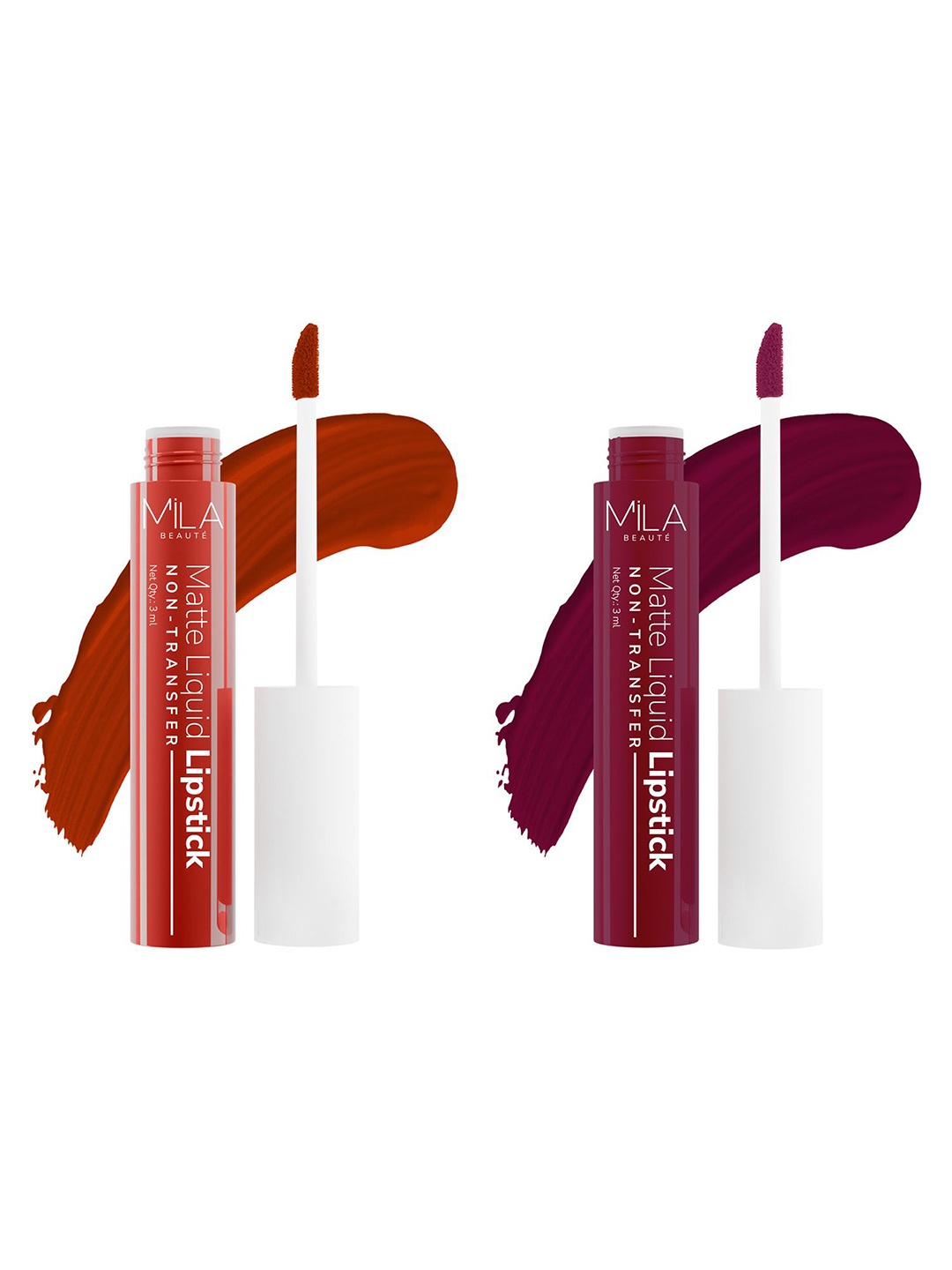 

MILA BEAUTE Set Of 2 Long Lasting Liquid Lipstick- 3 ml Each - 602 Ooh Lala- 607 Devotion, Maroon