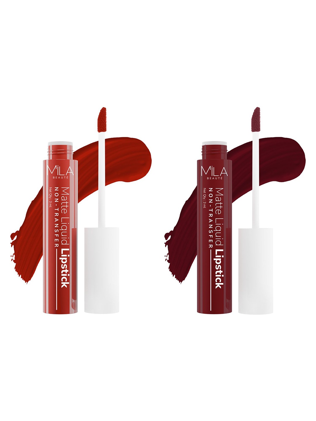 

MILA BEAUTE Set Of 2 Matte Liquid Lipstick - 3 ml Each - Noor- Inayat -Bliss Full, Red