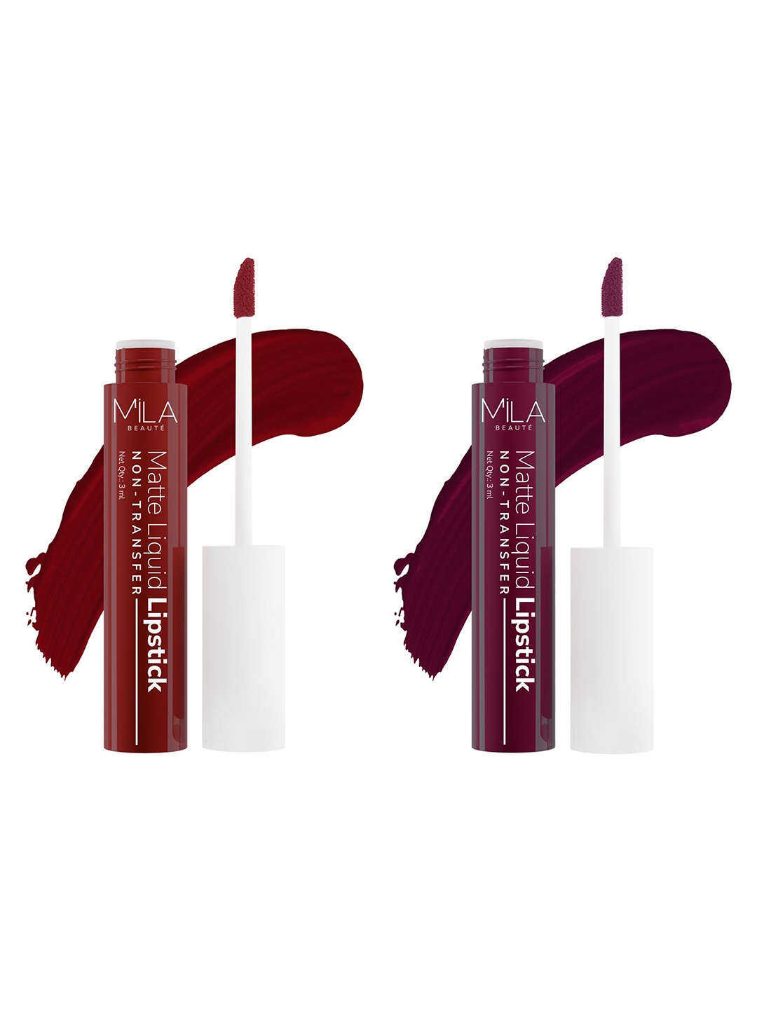 

MILA BEAUTE Set Of 2 Long Lasting Liquid Lipstick- 3ml Each- Shade-Light My Fire-Glam Doll, Purple