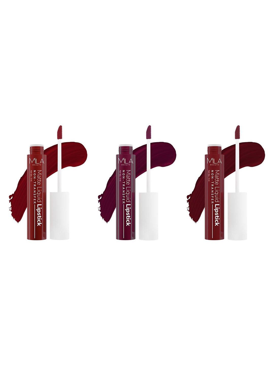 

MILA BEAUTE Set Of 3 Non Transfer Matte Liquid Lipstick - 3 ml Each 605 - 606 - 608, Maroon