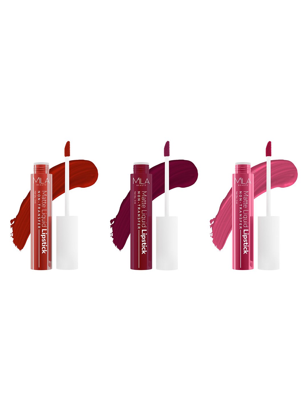 

MILA BEAUTE Set Of 3 Long Lasting Liquid Lipsticks - 3 ml Each - Shade - 603 - 607 - 616, Red