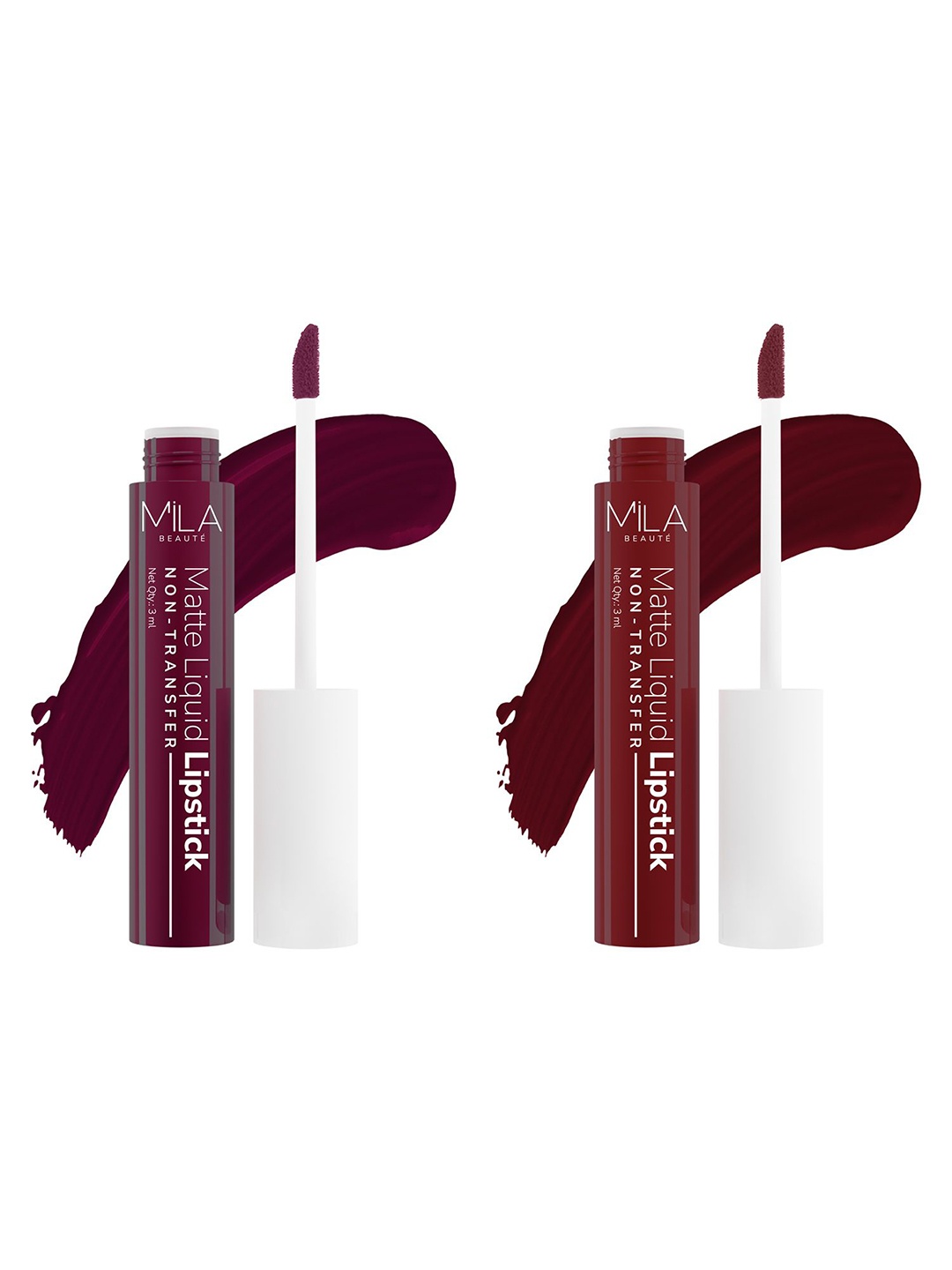 

MILA BEAUTE Set Of 2 Non Transfer Long Lasting Liquid Lipstick- 3 ml Each - 606- 608, Maroon