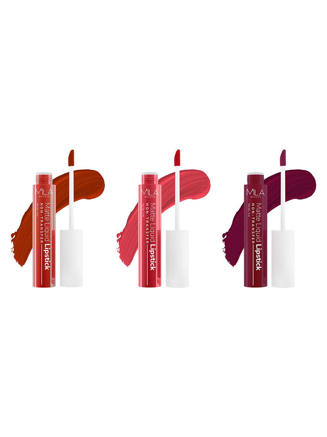 

MILA BEAUTE Set Of 3 Non Transfer Matte Liquid Lipstick - 3 ml Each - 602 - 609 - 610, Red