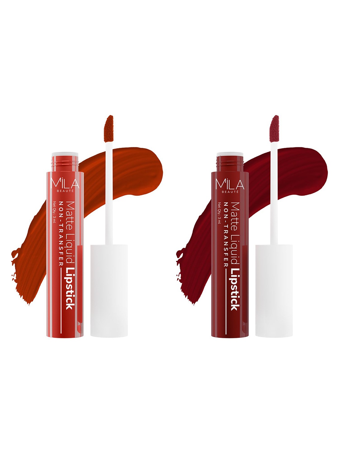 

MILA BEAUTE Set Of 2 Matte Liquid Lipstick - 3 ml Each - Ooh Lala 602- Light My Fire 605, Red