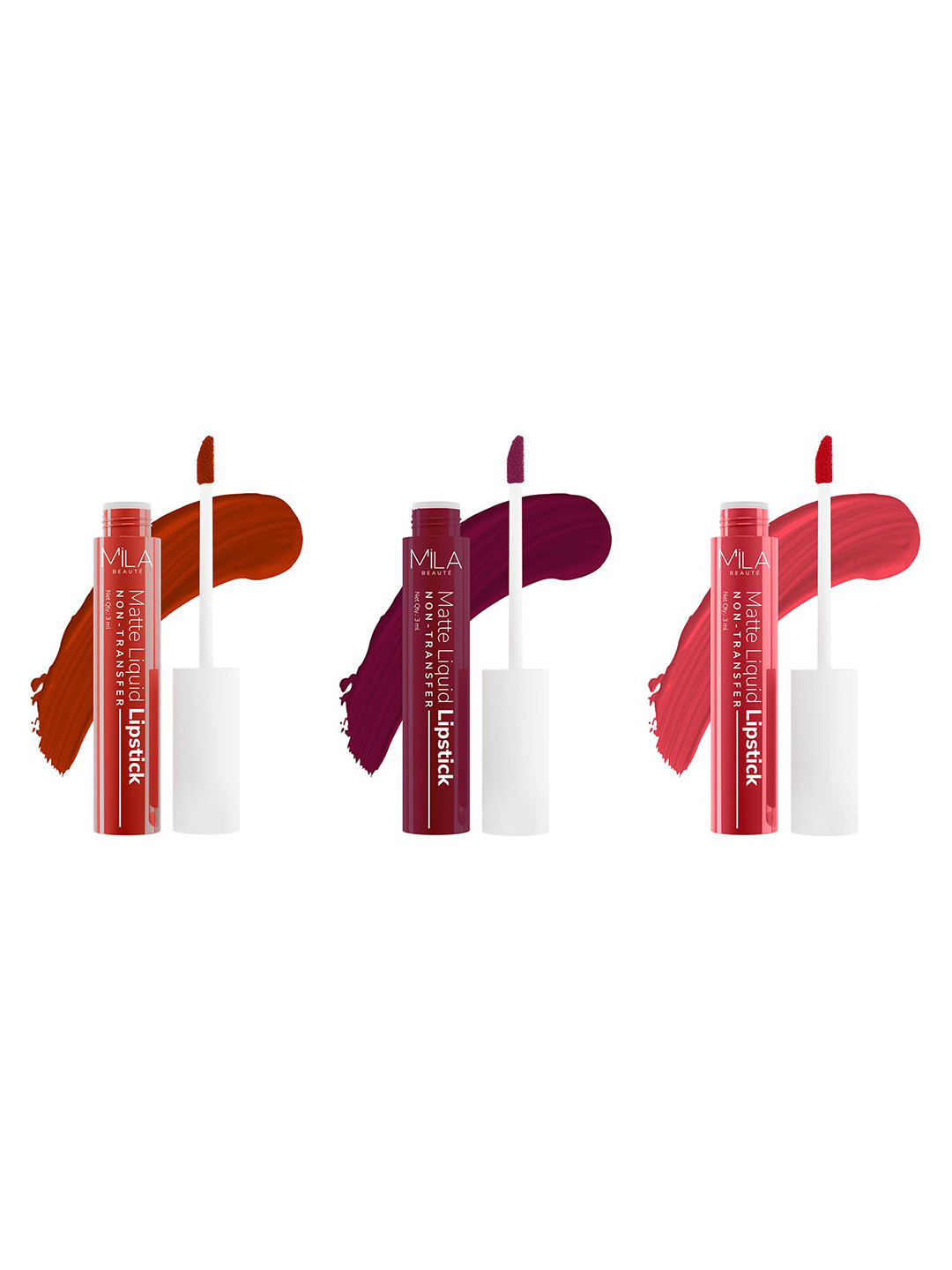 

MILA BEAUTE Set Of 3 Long Lasting Liquid Lipsticks - 3 ml Each - Shade - 602 - 610 - 609, Burgundy