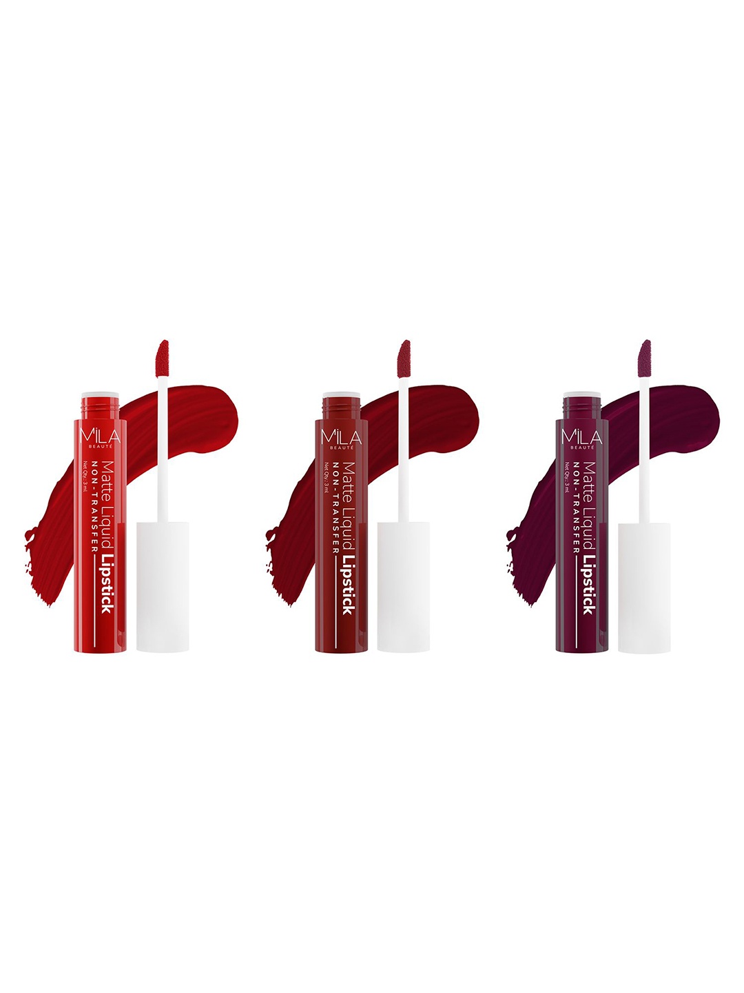 

MILA BEAUTE Set Of 3 Matte Lipstick - 3 ml Each- Bite Me -Light My Fire - Glam Doll, Red