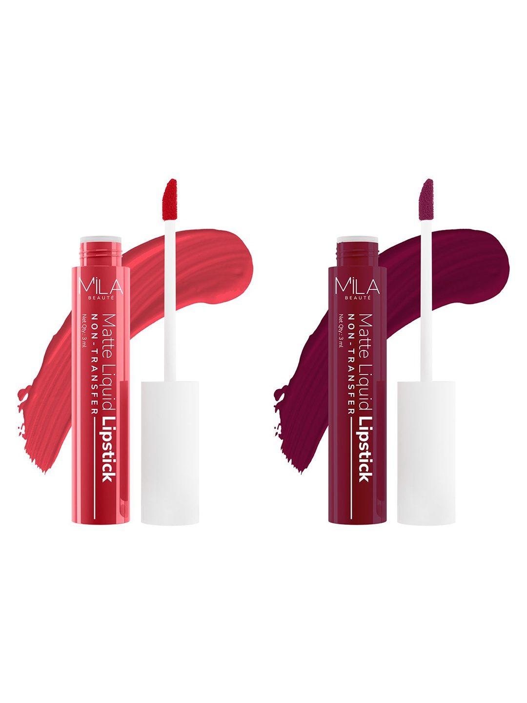 

MILA BEAUTE Set Of 2 Matte Liquid Lipstick - 3 ml Each - Baby Buff 609- Spell Bound 610, Red