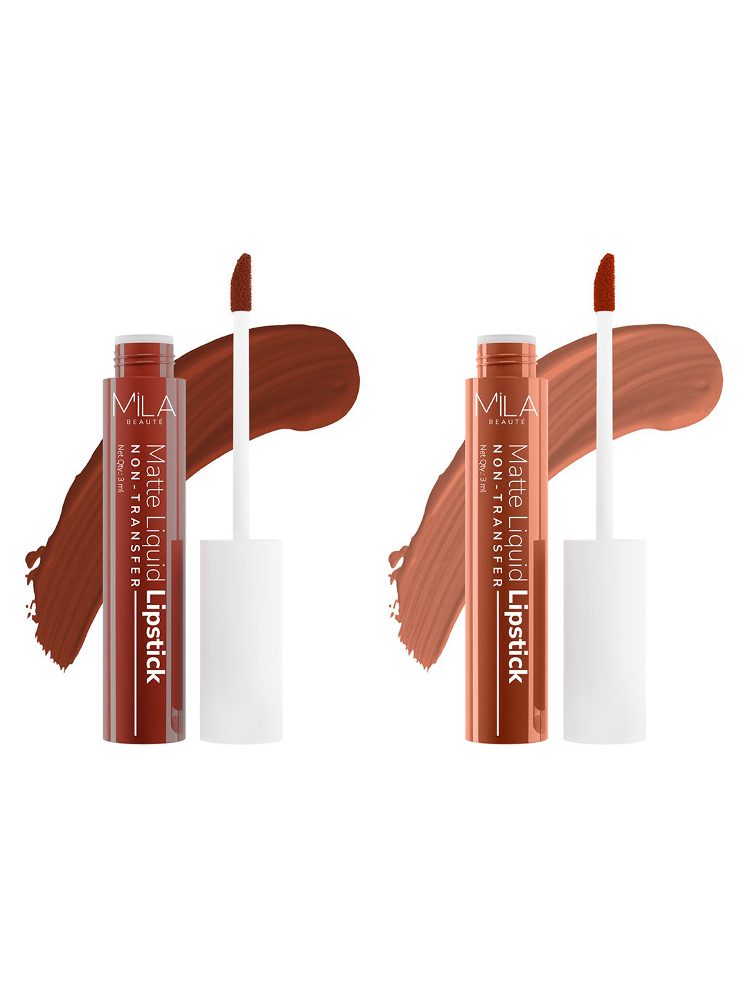 

MILA BEAUTE Set Of 2 Long Lasting Liquid Lipstick - 3ml Each - Trend Setter- Caramel Nude, Brown