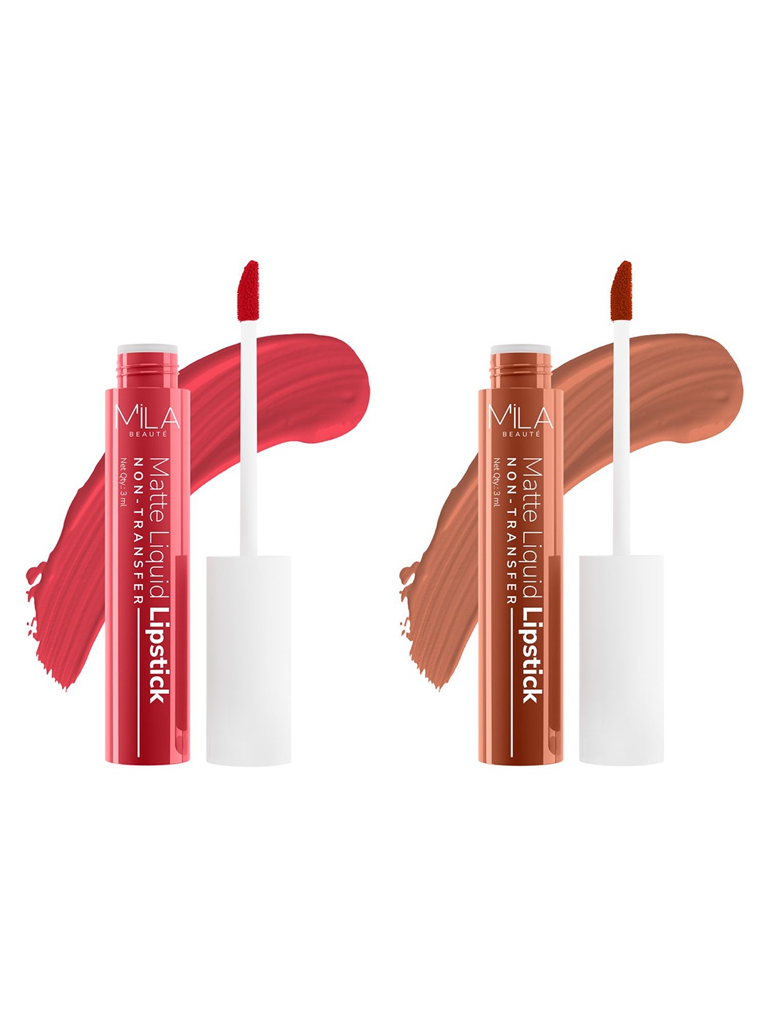 

MILA BEAUTE Set Of 2 Matte Finish Lipsticks - 3 ml Each- Baby Buff 609 - Caramel Nude 612