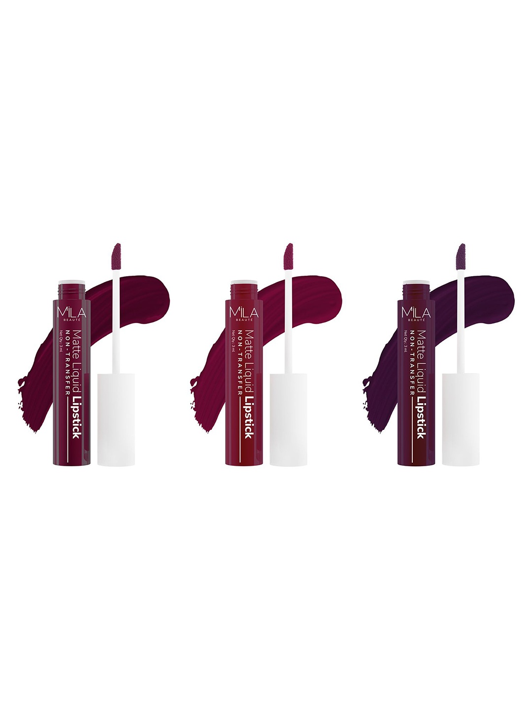 

MILA BEAUTE Set Of 3 Long Lasting Liquid Lipsticks - 3 ml Each - Shade - 606 - 610 - 620, Purple