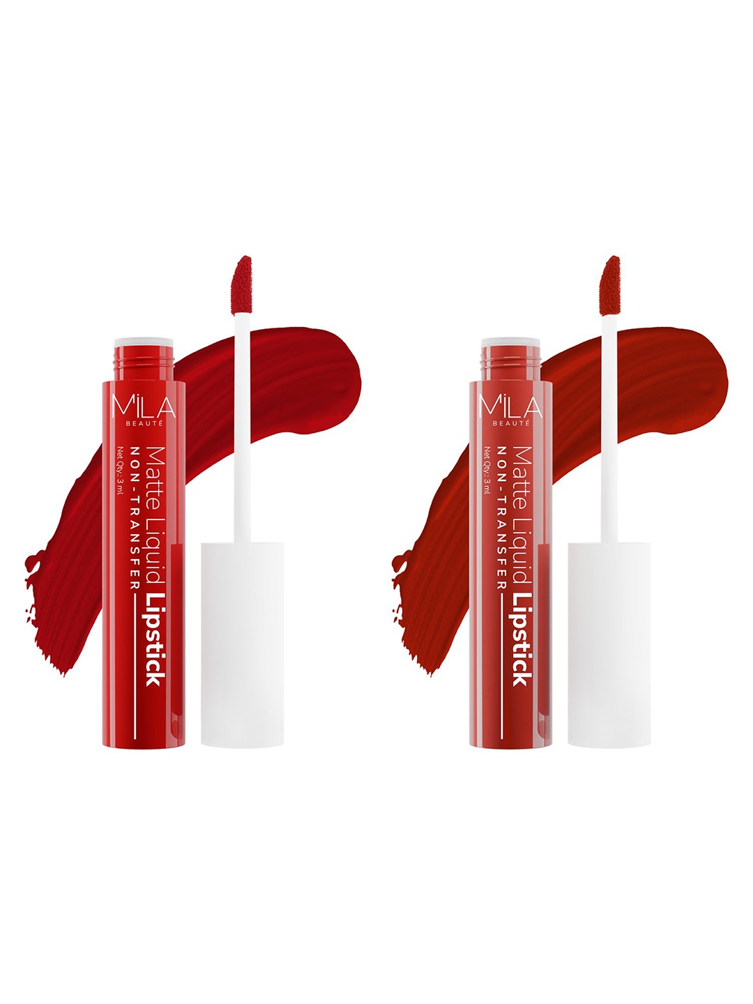 

MILA BEAUTE Set Of 2 Matte Finish Lipsticks - 3 ml Each-Bite Me 601 - Noor Inayat 603, Red