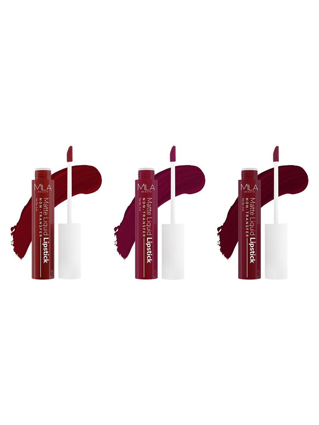 

MILA BEAUTE Set Of 3 Matte Liquid Lipstick - 3 ml Each-Light My Fire-Devotion-Rusty Rekha, Maroon