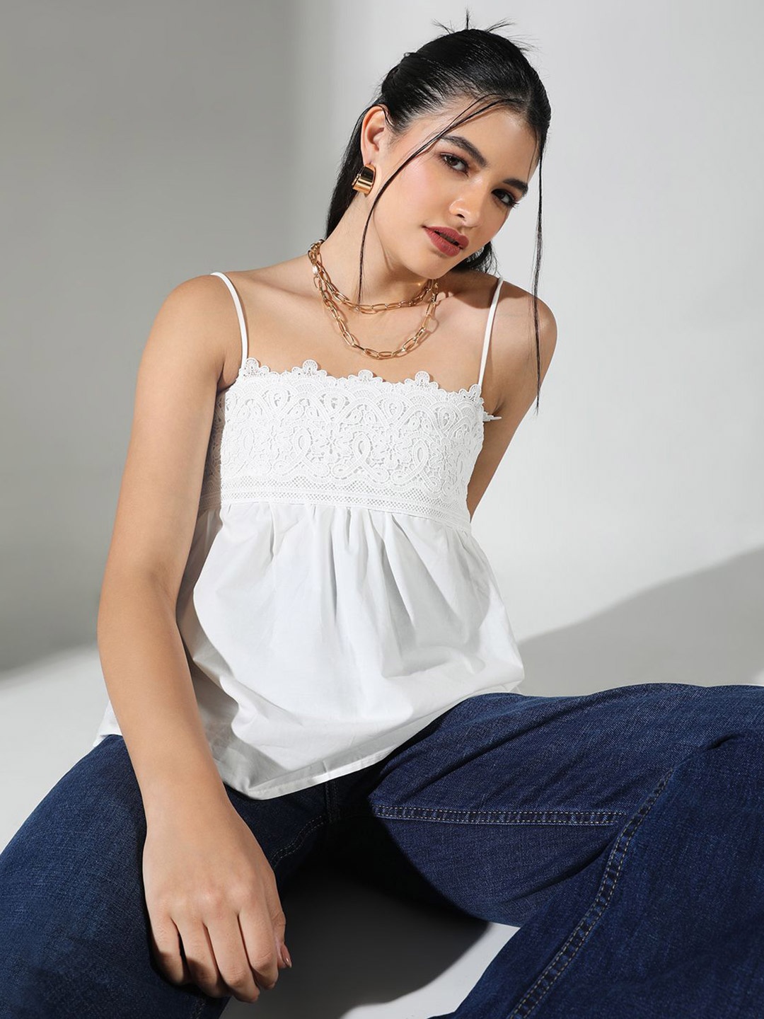 

SHOWOFF Women Shoulder Straps Empire Top, White