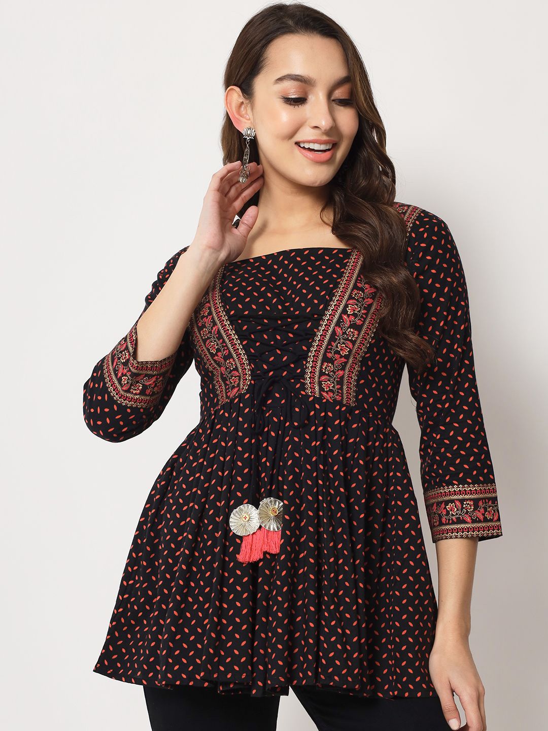 

KBZ Women Cotton Floral Print Top, Black