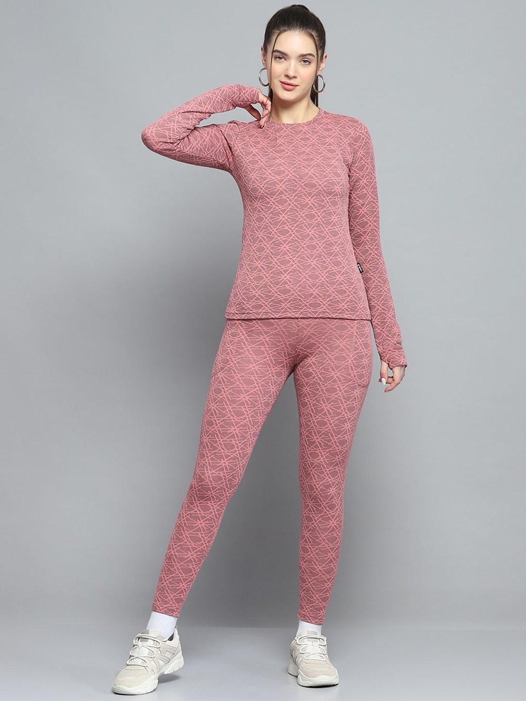 

rock.it Women Printed Round Neck Long Sleeves Track Suits, Peach