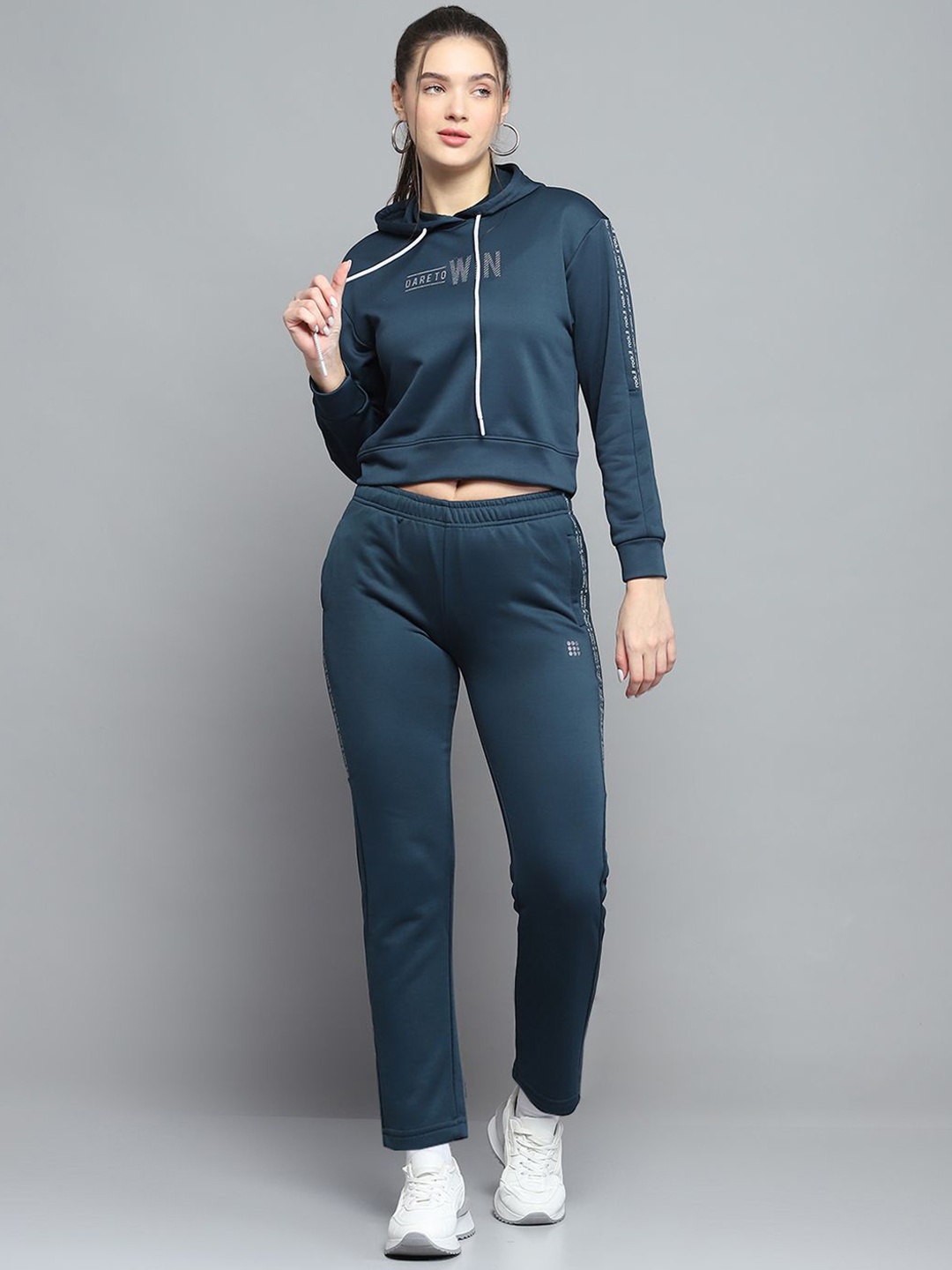 

rock.it Women Printed Hooded Tracksuit, Teal