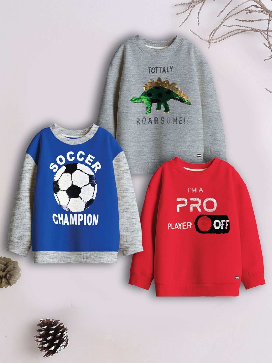 

3PIN Boys Pack of 3 Printed Sweatshirt, Blue